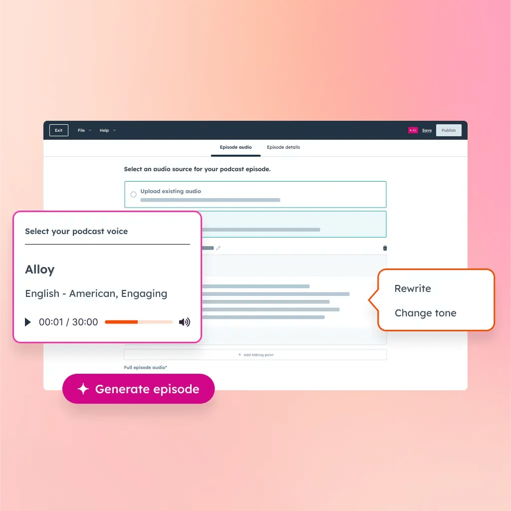 Content agent showing ability to create a podcast