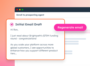 Prospecting Agent interface showing email draft