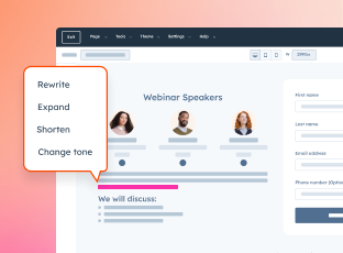 Content Agent settings with options to rewrite, expand, shorten, or change tone of website copy.