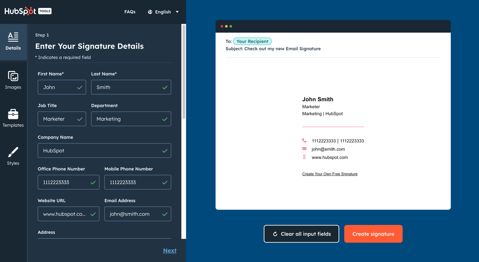 Input Your Email Signature Information