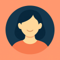 Profile picture of a woman with an orange sweater on a black background
