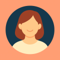 Illustrated placeholder profile picture of a woman wearing a beige shirt on a dark background