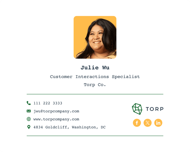 Email signature example generated with Email Signature Generator by HubSpot